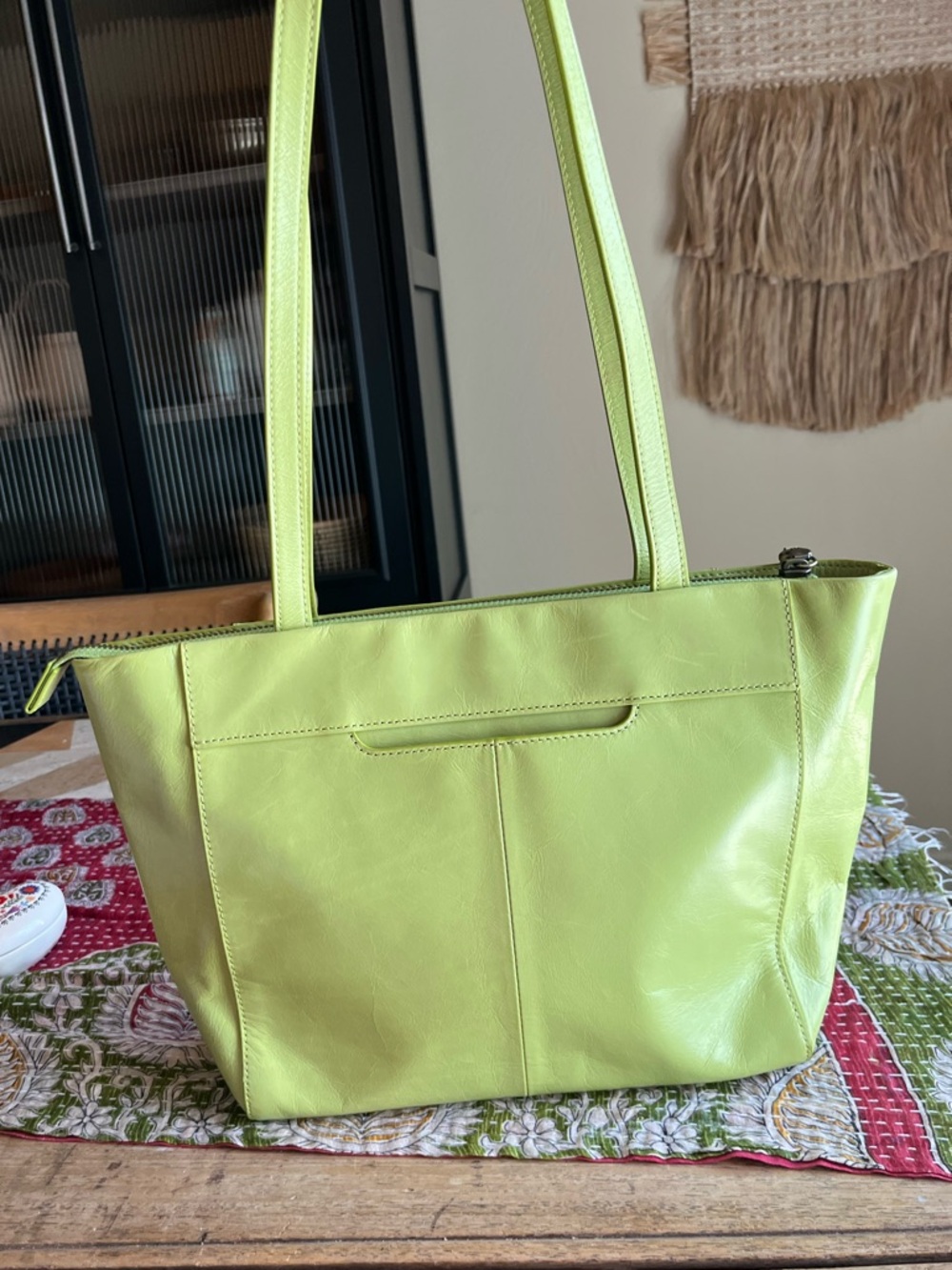 HOBO Bright Lime Green Leather Tote Shoulder Bag